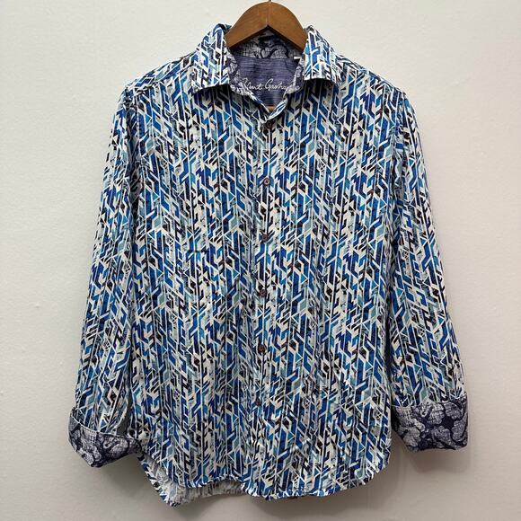 Robert Graham Men’s Button Front Shirt Blue Geometric Print Long Sleeve Size S - Picture 1 of 13